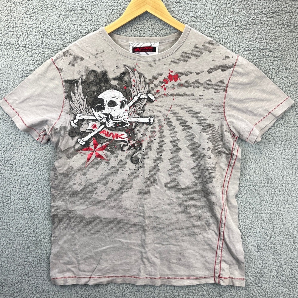 Tony Hawk T-Shirt Men's XL Grey Skull Graphic Skater Streetwear Y2K Grunge